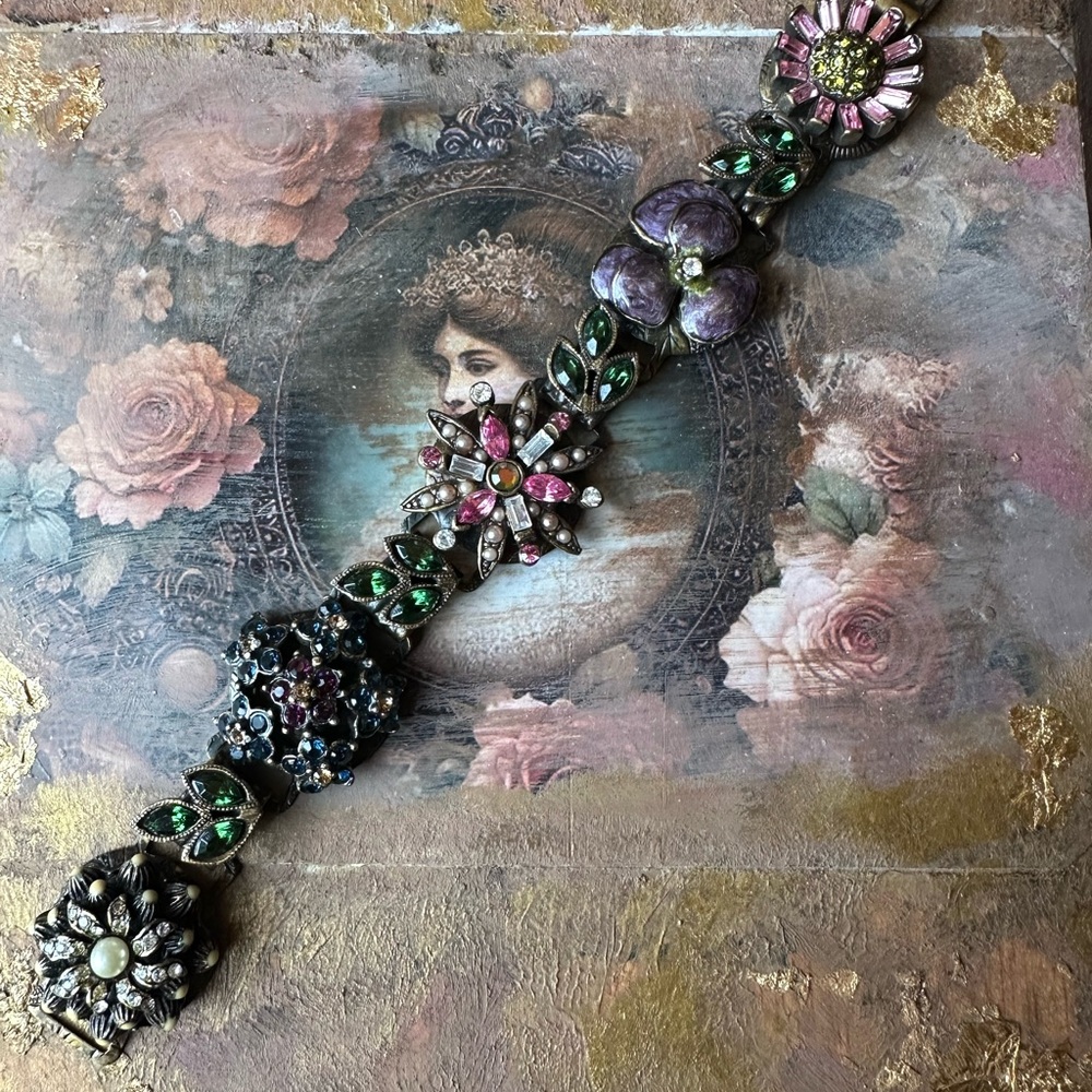 Vintage SWEET ROMANCE Multi-Color Floral Statement Bracelet!